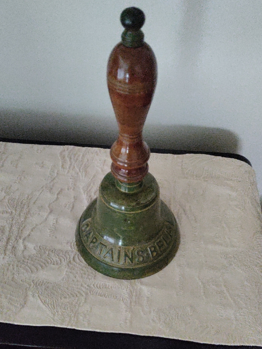 Captain's Bell with Wooden Handle - Green and Brown